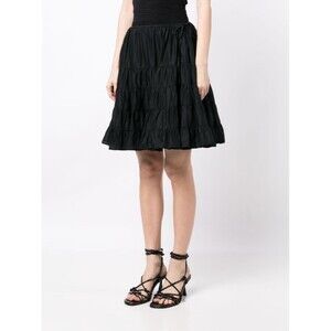 Merlette NYC Ruffle-Detailing Cotton Mini Skirt Tiered Black Resort L NEW 282726